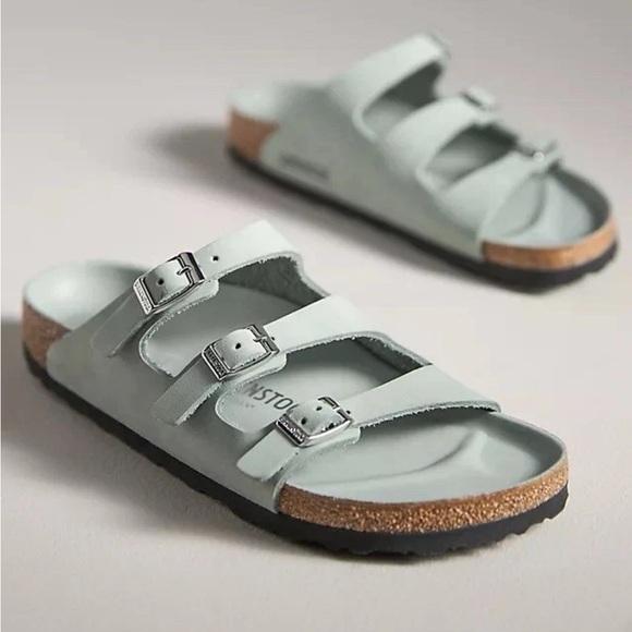 BIRKENSTOCK Florida Fresh Pure Sage Green Leather Us Women’s 11 Regular Fit NIB - Picture 1 of 7